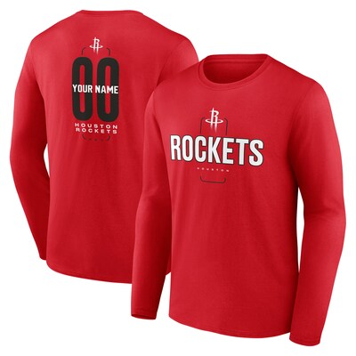 Houston Rockets Center Court Name & Number Custom Long Sleeve T-Shirt - Red