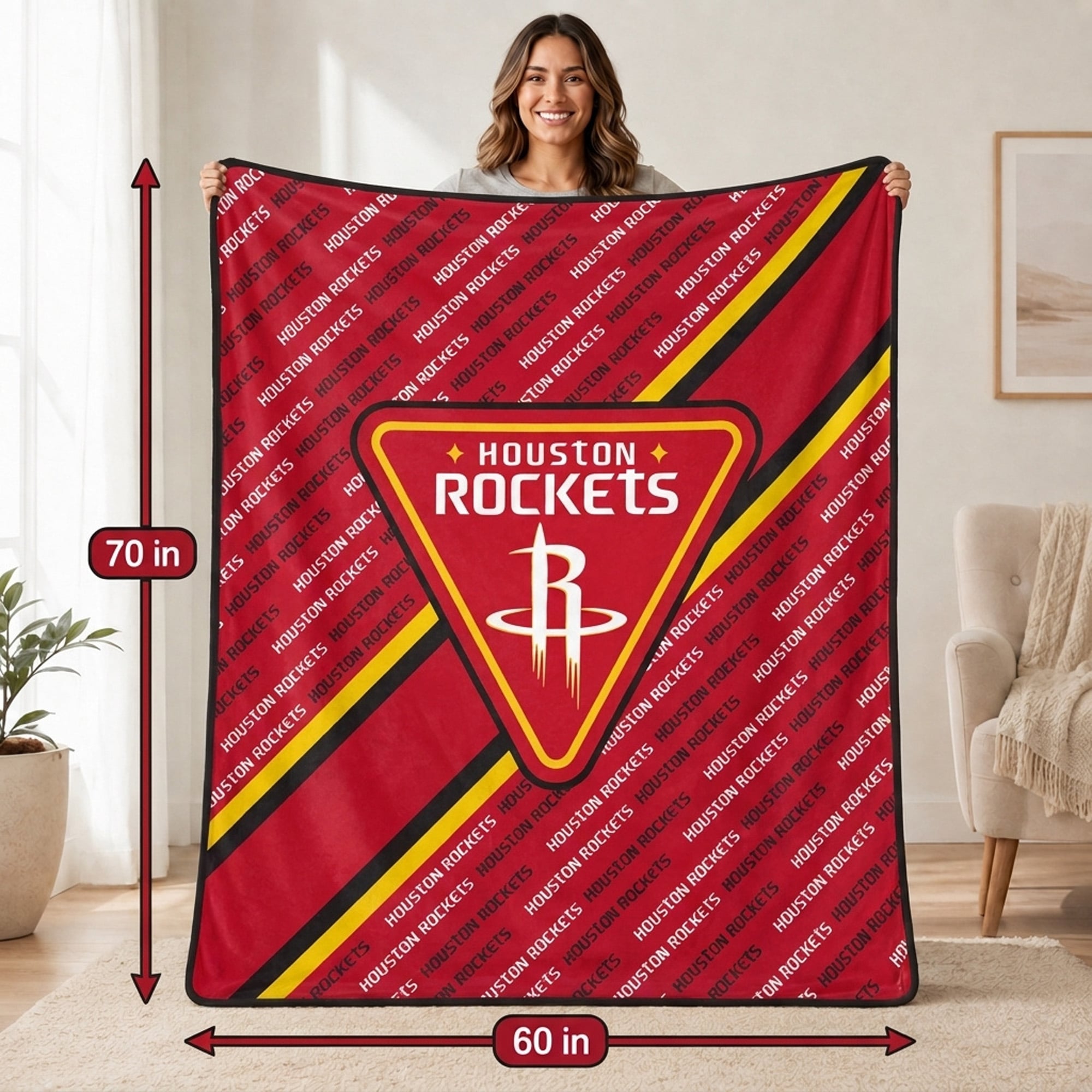 Pegasus Houston Rockets 60" x 70" Diagonal Lined Wordmark Ultra Soft Blanket