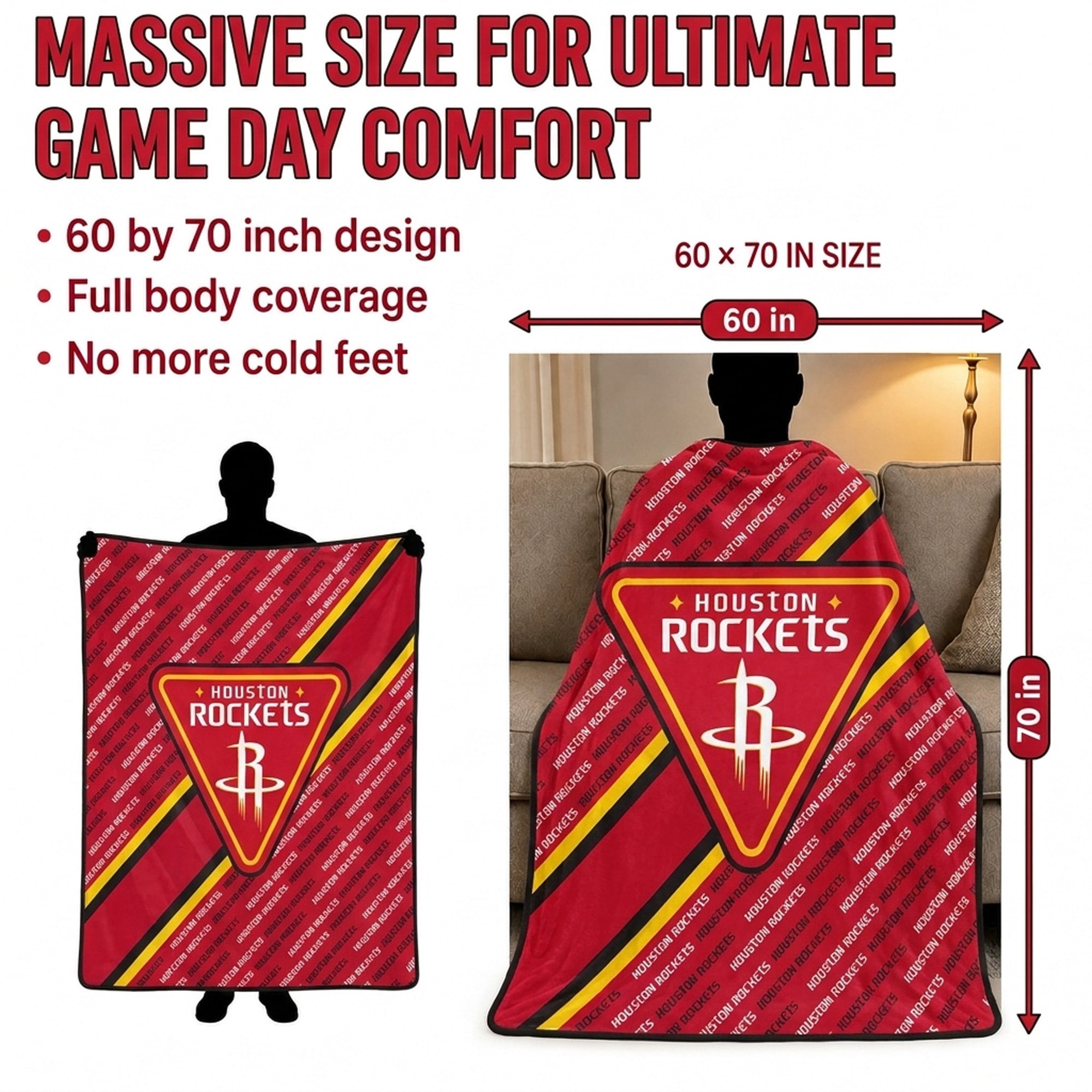 Pegasus Houston Rockets 60" x 70" Diagonal Lined Wordmark Ultra Soft Blanket