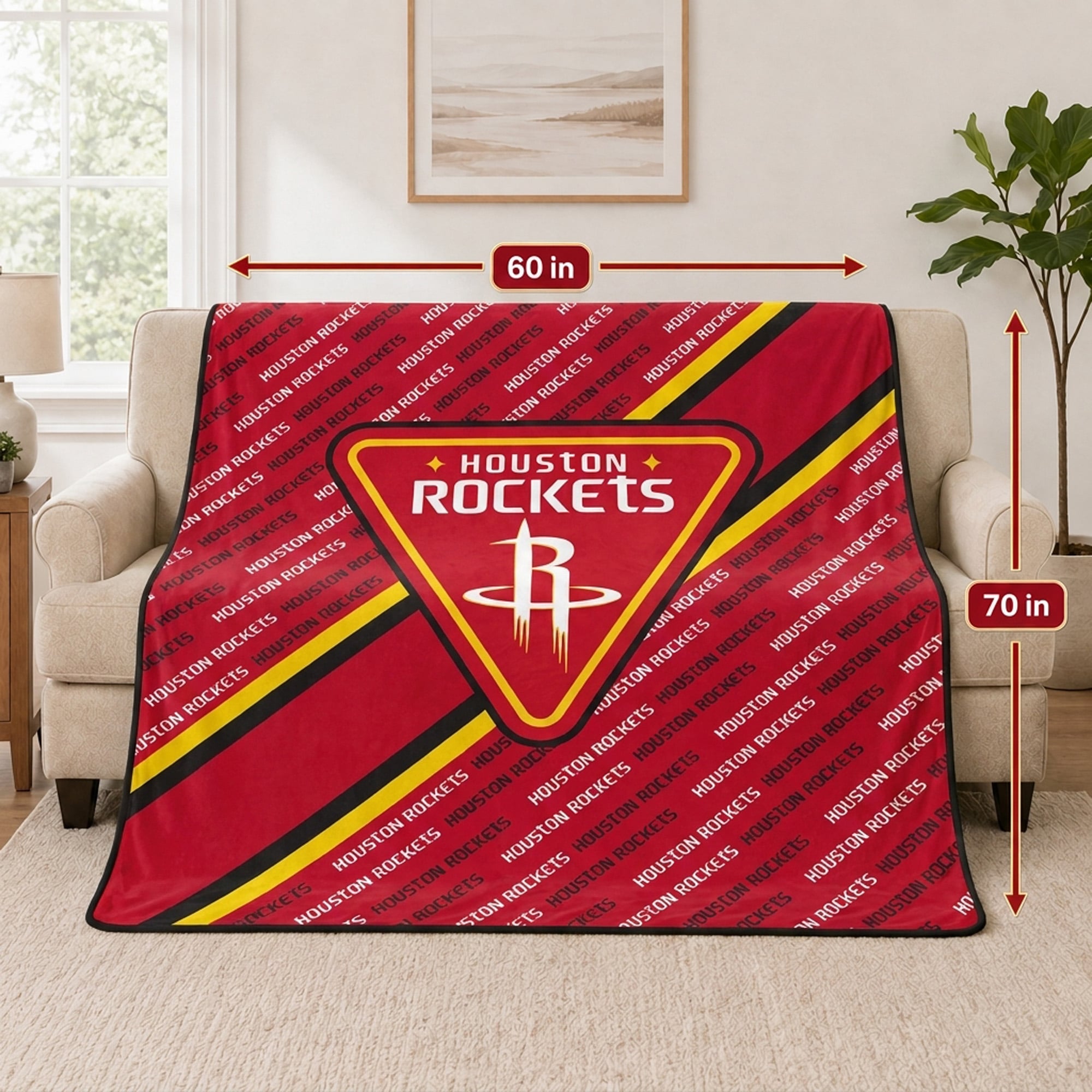 Pegasus Houston Rockets 60" x 70" Diagonal Lined Wordmark Ultra Soft Blanket