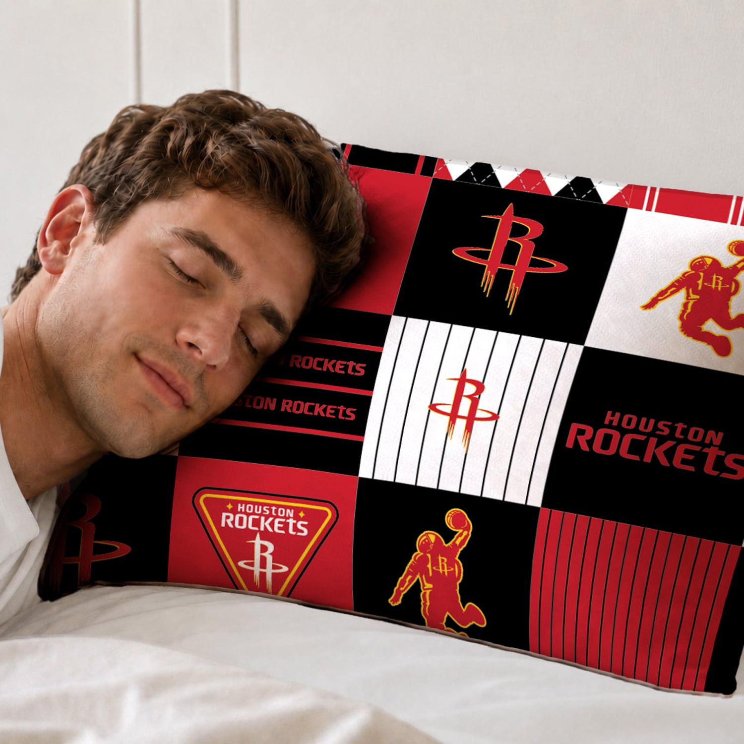 Ensemble de literie trois pièces à carreaux patchwork Pegasus Houston Rockets pour lit double/queen