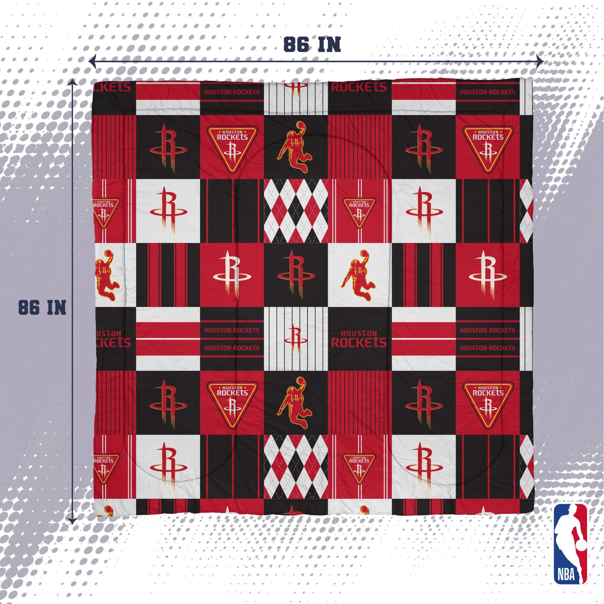 Ensemble de literie trois pièces à carreaux patchwork Pegasus Houston Rockets pour lit double/queen