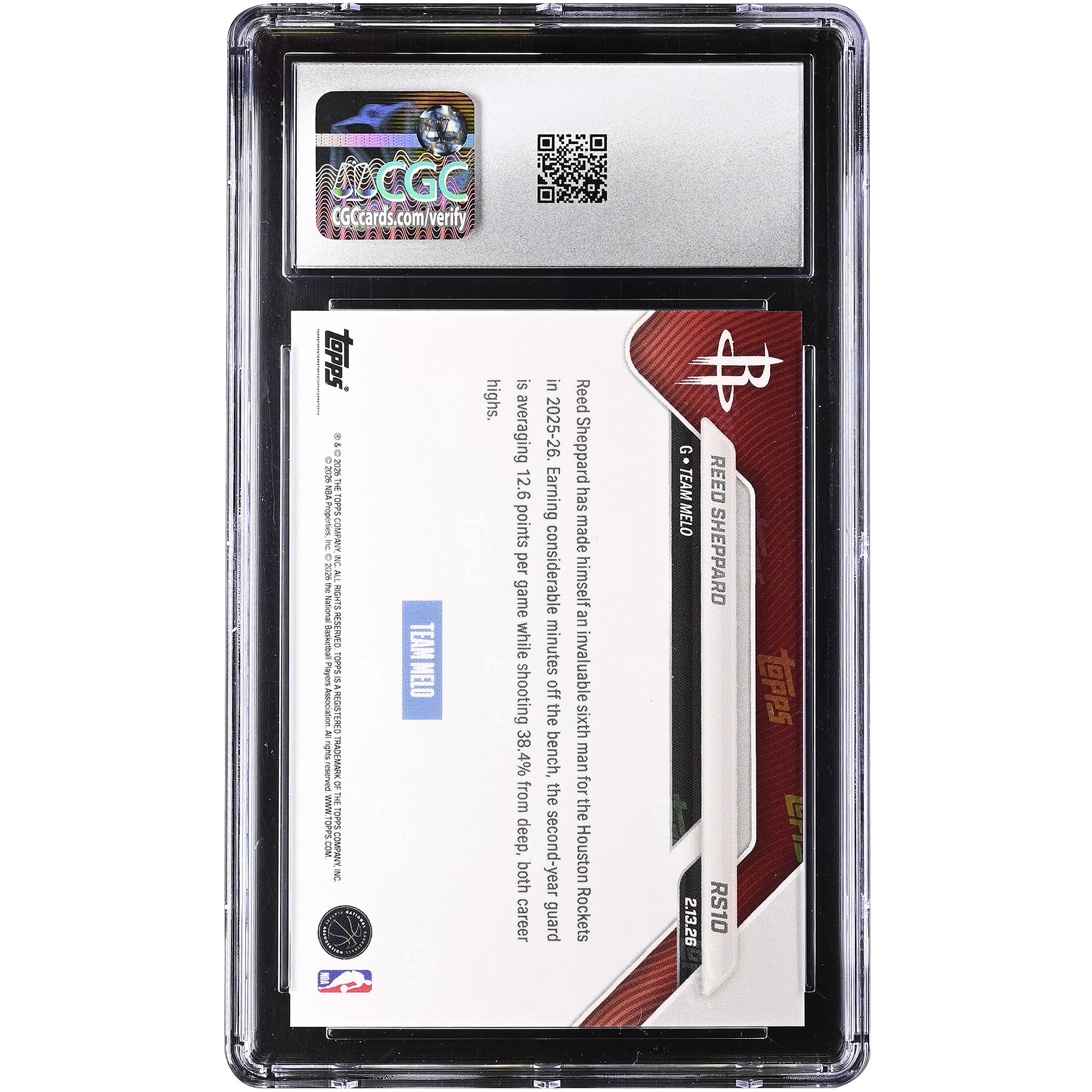 Reed Sheppard Houston Rockets 2025-26 Topps Now Rising Stars #RS10 CGC Authenticated Card