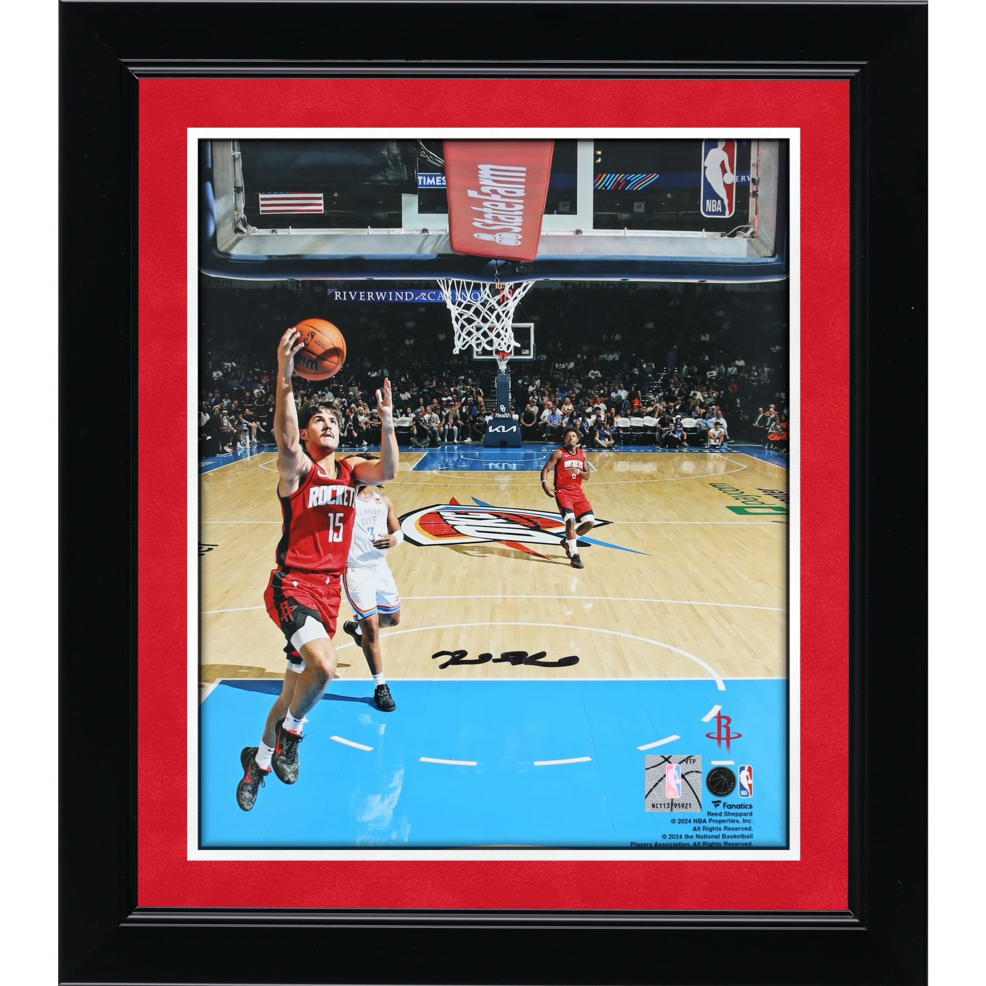 Reed Sheppard Houston Rockets Autographed 8" x 10" Layup vs. Oklahoma City Thunder Photograph