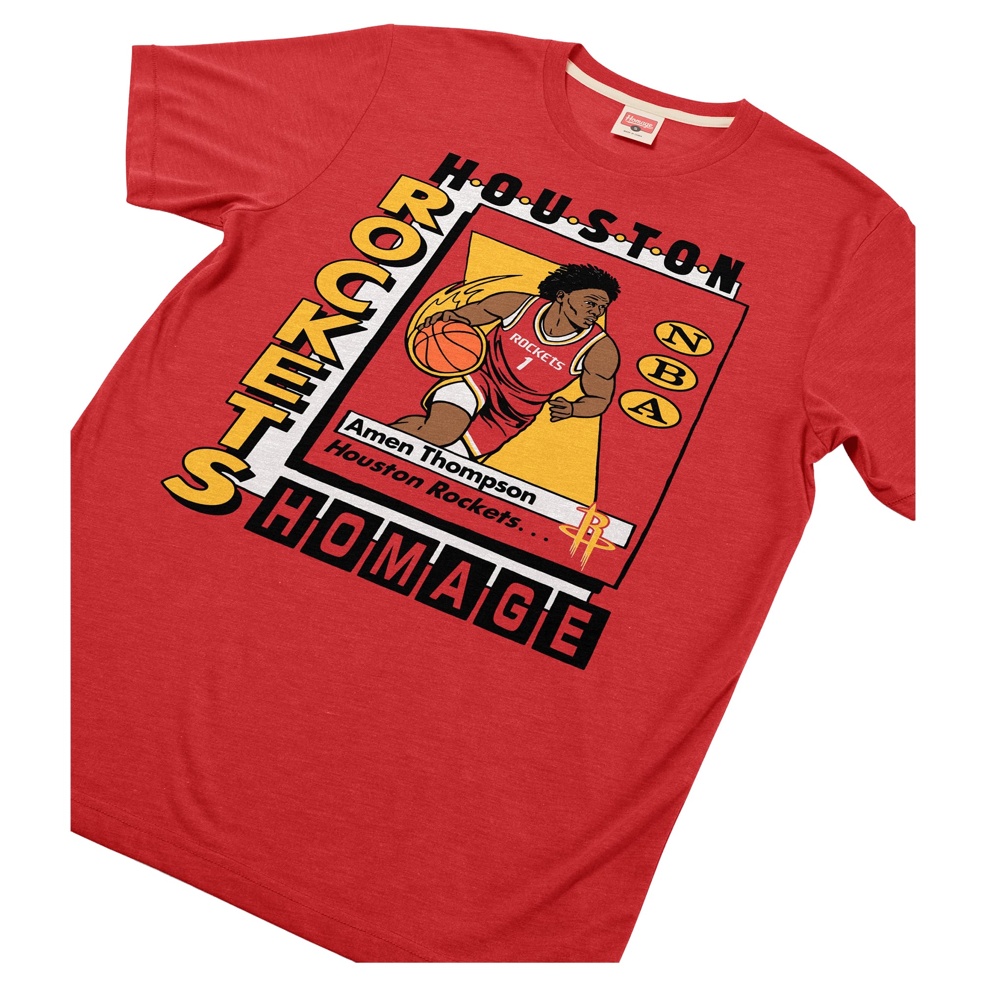 Unisex Homage Amen Thompson Red Houston Rockets Trading Card Tri-Blend T-Shirt