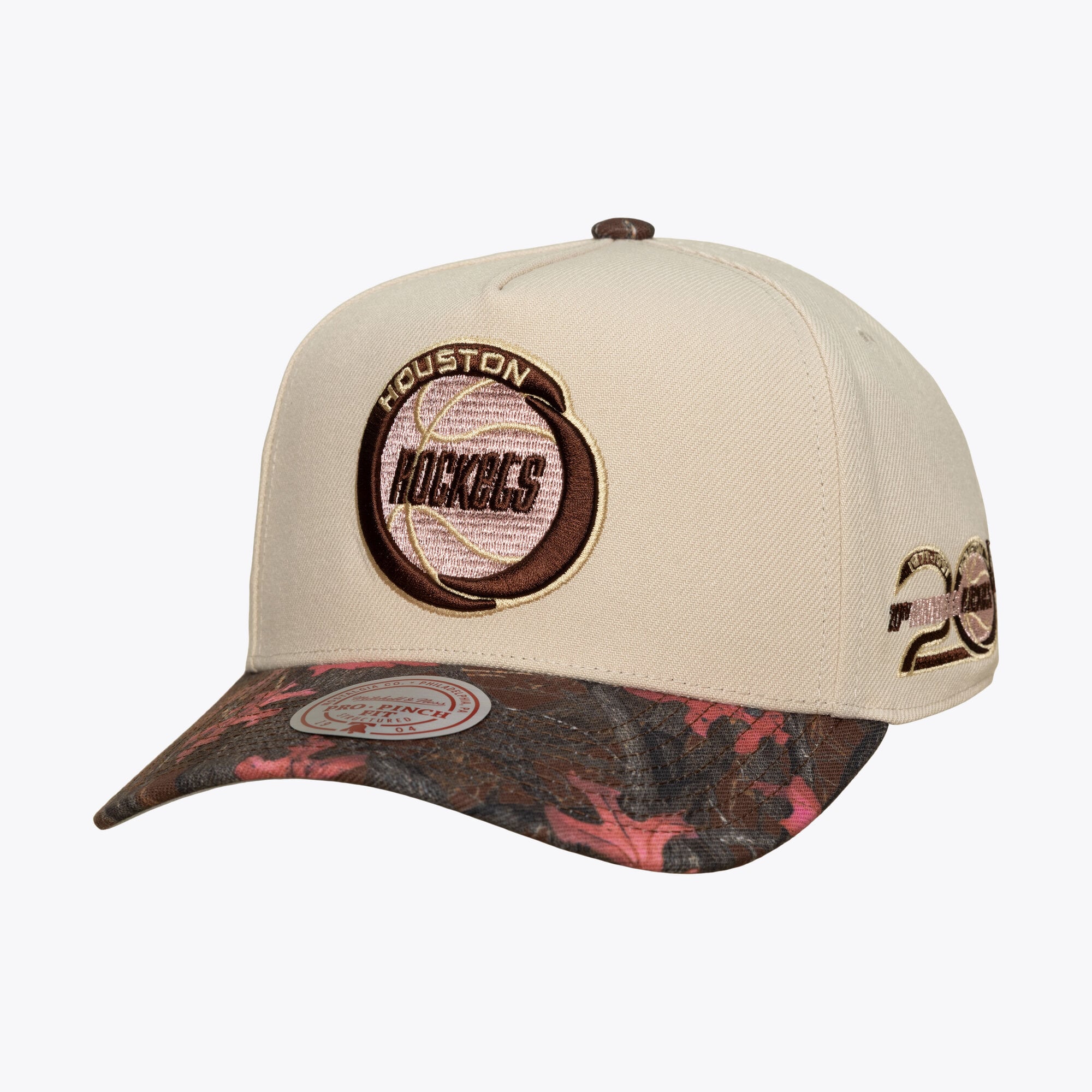 Casquette unisexe Mitchell & Ness crème Houston Rockets Hardwood Classics rose automne Pro