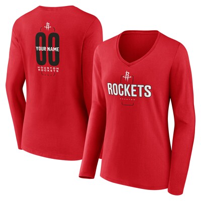 Houston Rockets Women's Center Court Name & Number Custom Long Sleeve V-Neck T-Shirt - Red