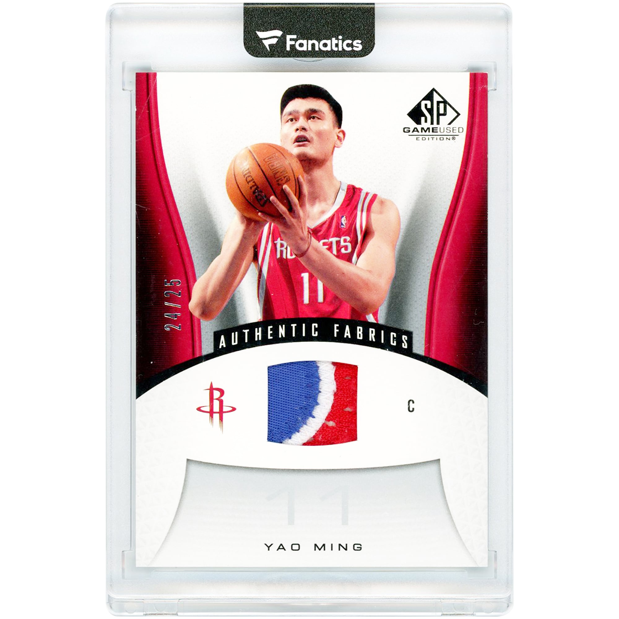 Carte Yao Ming Houston Rockets 2006-07 Upper Deck SP Game Used Authentic Fabrics Game Used Tri-Color Jersey Relic #133 #24/25