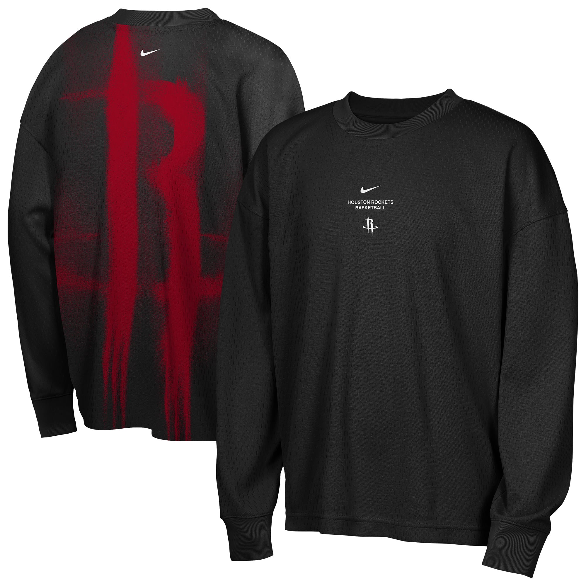 T-shirt à manches longues Nike noir pour jeunes, Houston Rockets, édition standard 2026, performance d'avant-match