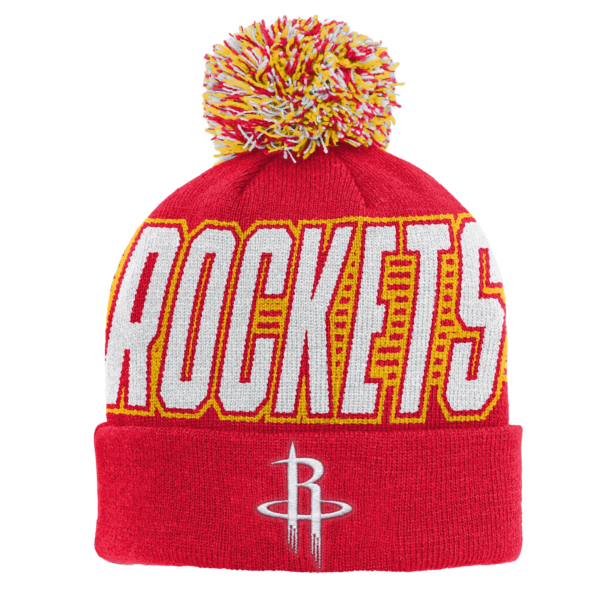 Bonnet à revers rouge Houston Rockets pour enfant Outerstuff avec pompon