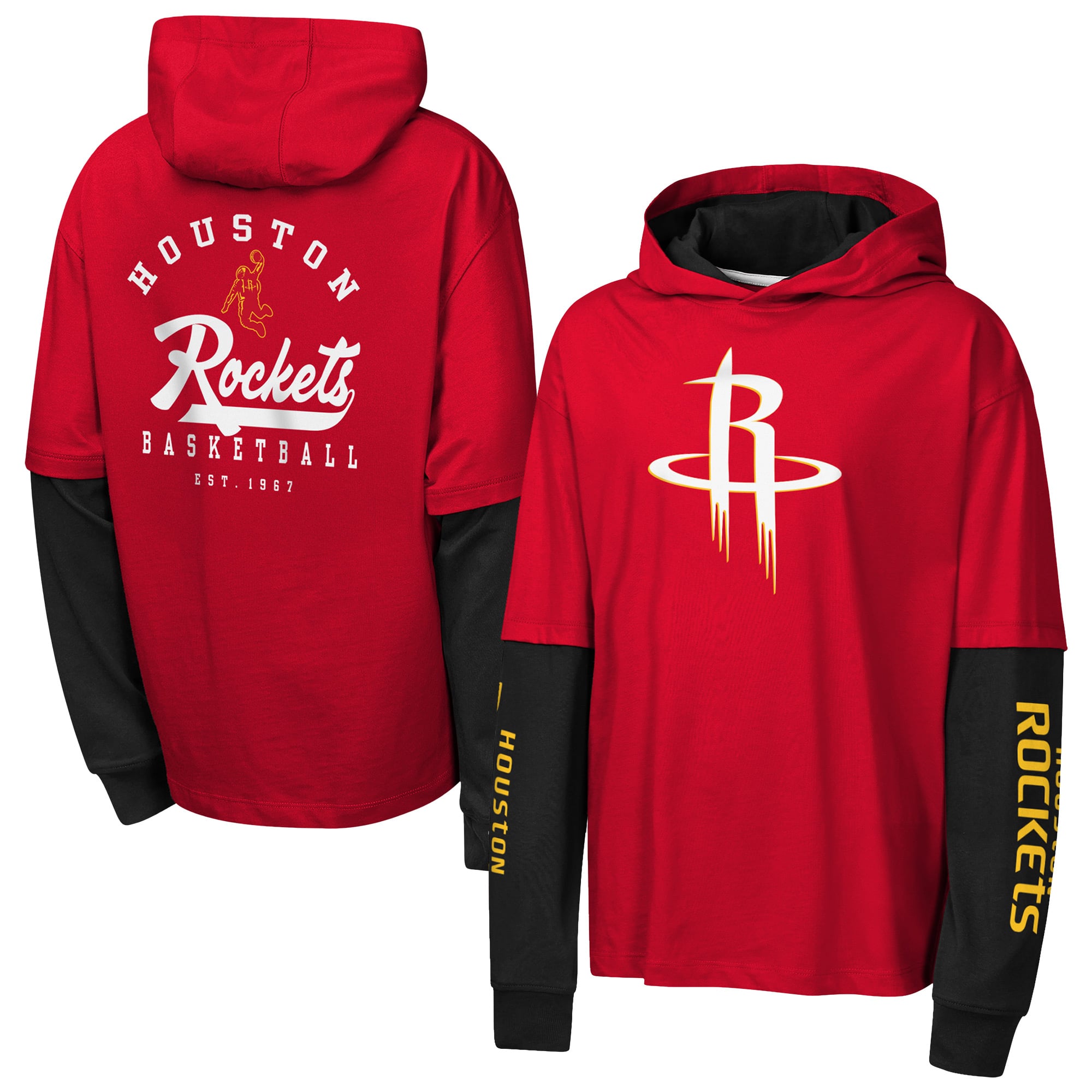 T-shirt à capuche oversize en faux nickel double rouge Houston Rockets pour jeunes de la marque Outerstuff