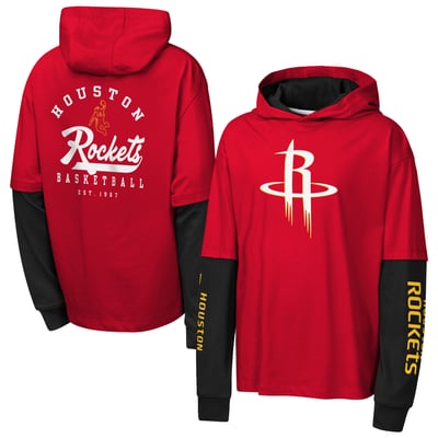 Houston Rockets Outerstuff Youth Double Nickel Oversized Faux 2fer Hooded T-Shirt - Red
