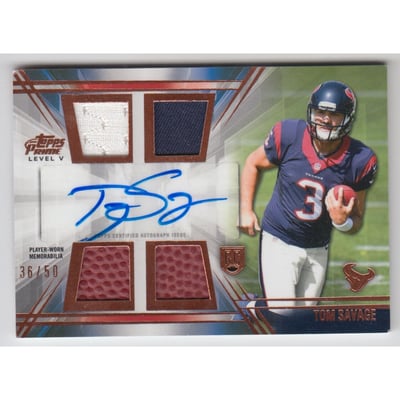 2014 Topps Prime Autographed Relics Level 5 Copper #PVTS Tom Savage