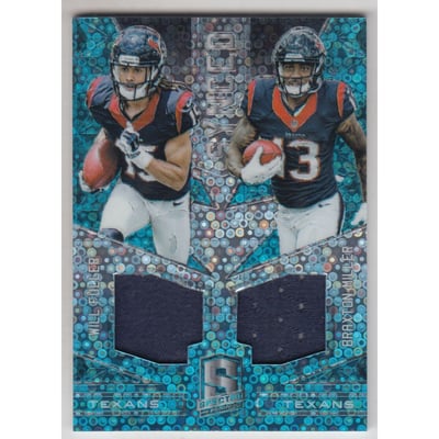2016 Panini Spectra Synced Swatches Neon Blue #28 Will Fuller/Braxton Miller/99