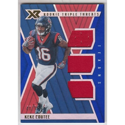 2018 Panini XR Rookie Triple Threats Materials Blue #28 Keke Coutee