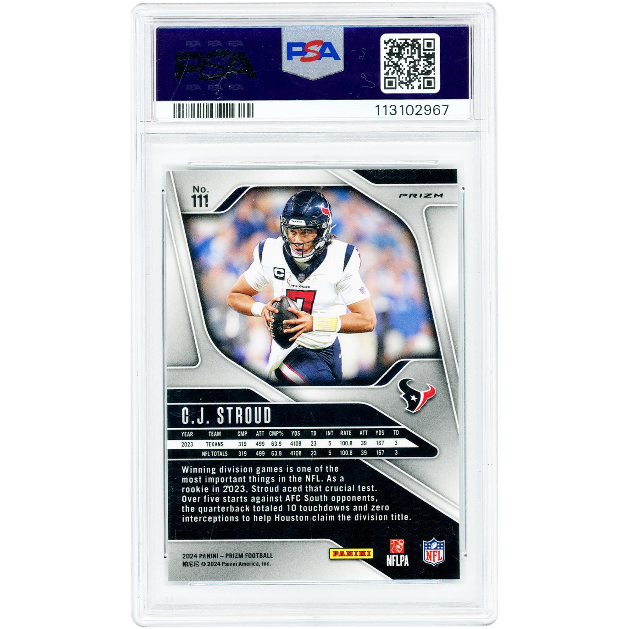 Carte C.J. Stroud Houston Texans 2024 Panini Prizm Snakeskin Prizm Case Hit #111 authentifiée PSA (10 cartes)
