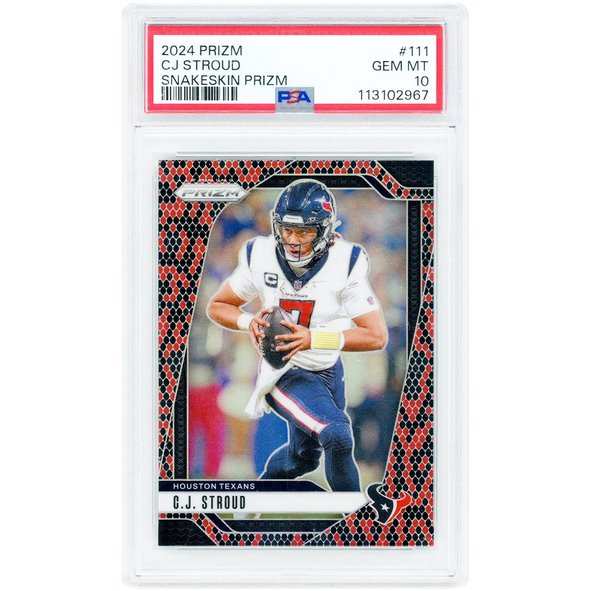 Carte C.J. Stroud Houston Texans 2024 Panini Prizm Snakeskin Prizm Case Hit #111 authentifiée PSA (10 cartes)