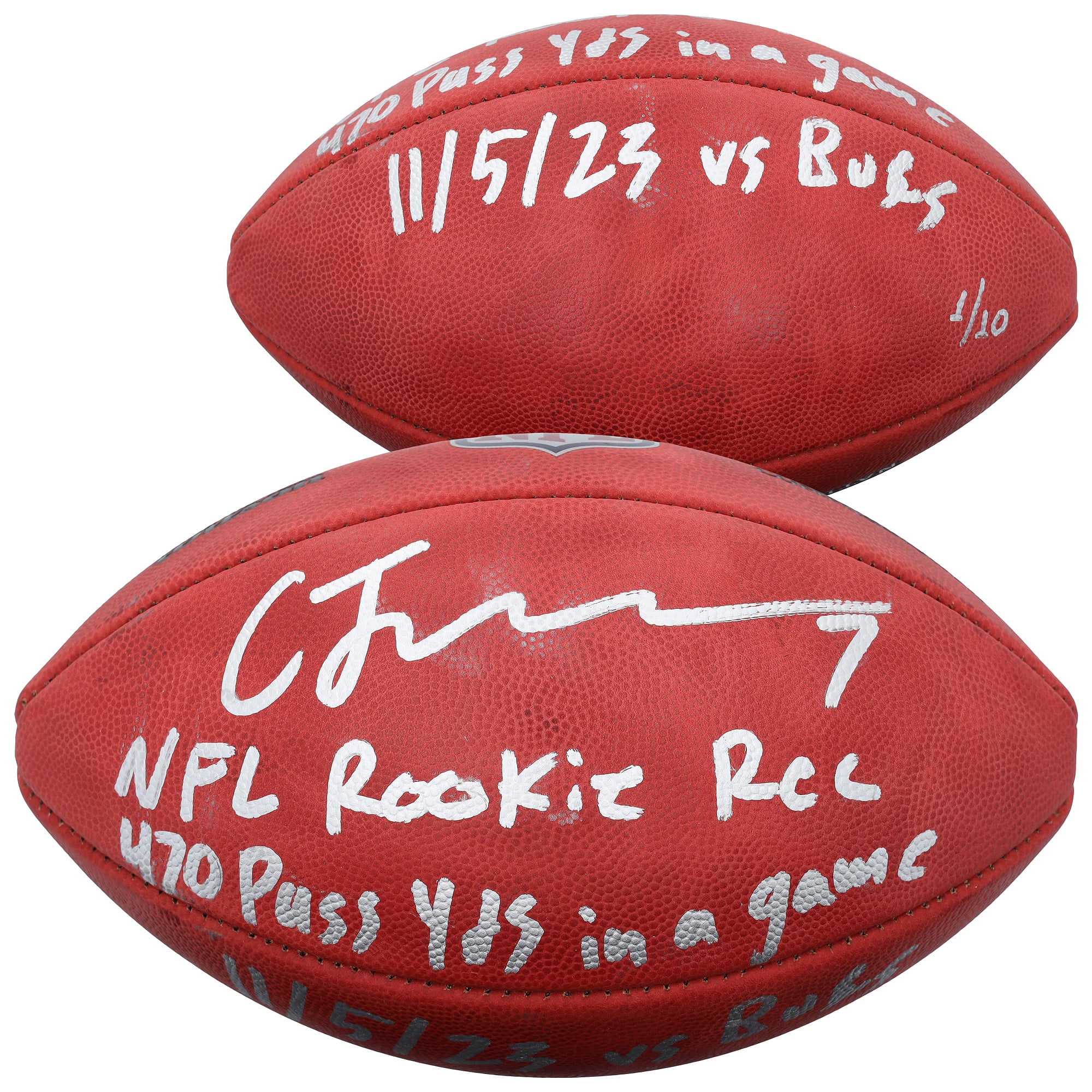 Ballon de football américain Duke, autographié par C.J. Stroud (Houston Texans), en couleur et avec plusieurs inscriptions