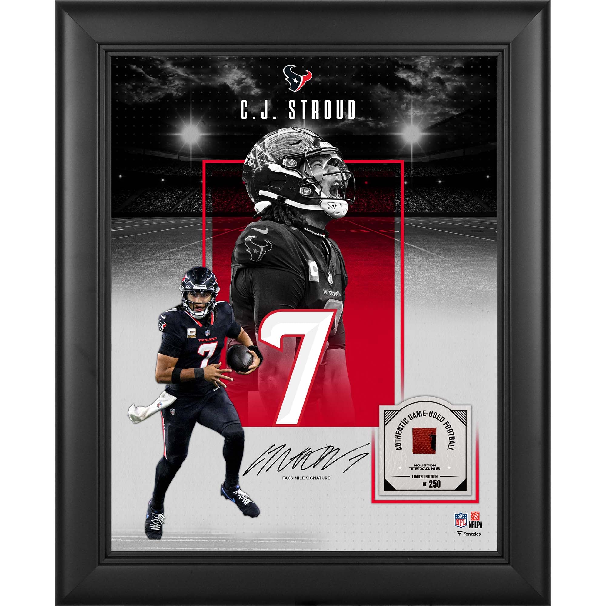 C.J. Stroud Houston Texans Facsimile Signature Framed 11" x 14" Showcase Collage with a Piece of Game-Used Football - Limited Edition of 250