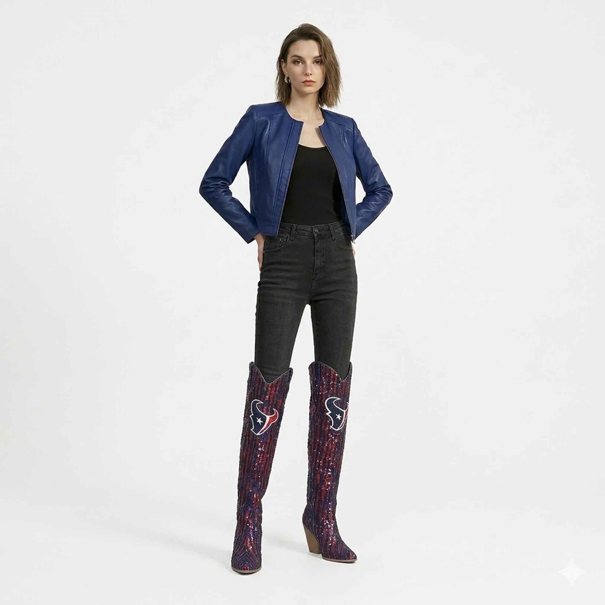 FABGATING by Cuce  Houston Texans Over-the-Knee Two-Tone Sequin Boots