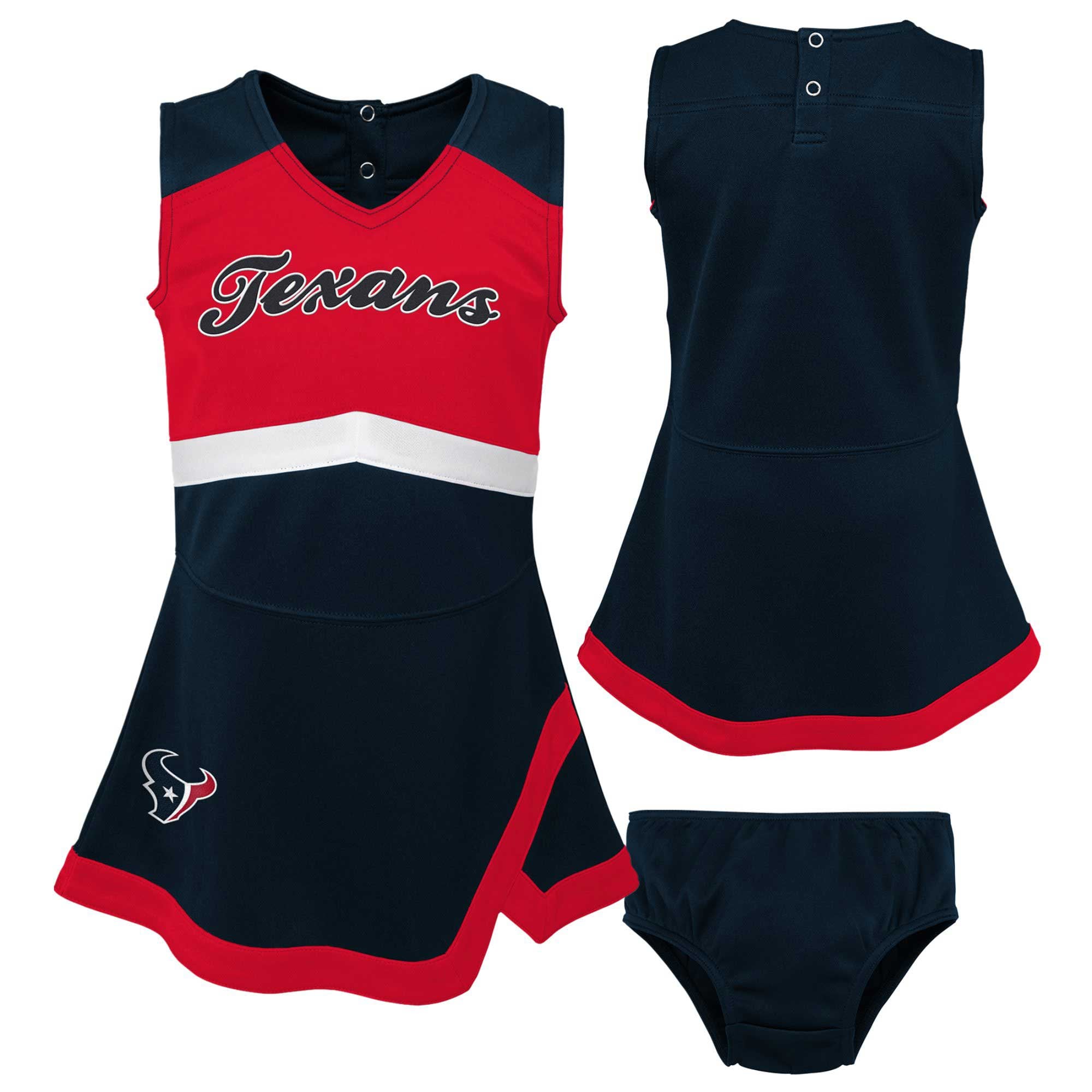 Girls Toddler Navy Houston Texans Cheer Captain V-Neck Dress with Bloomers