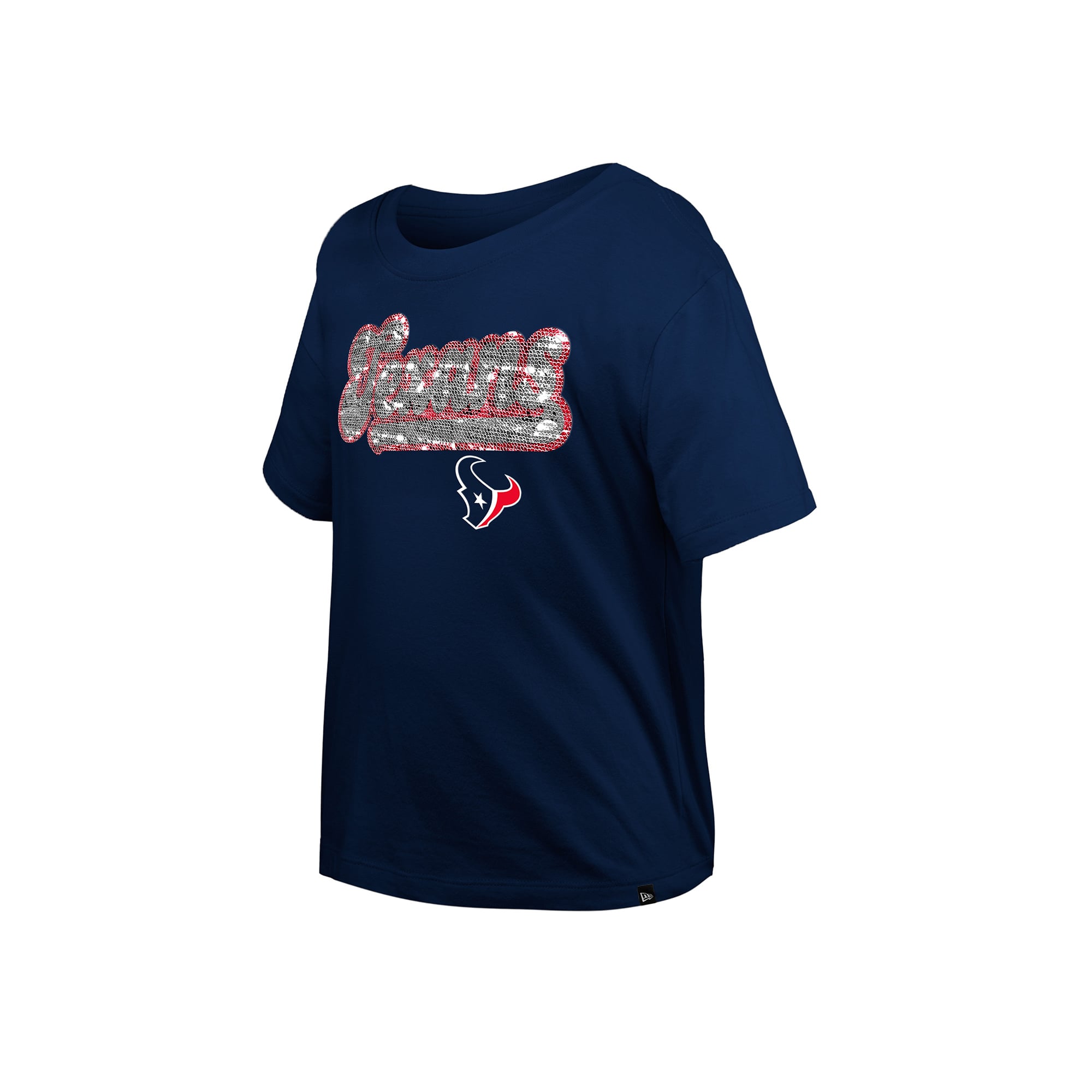 Girls Youth New Era Navy Houston Texans Flip Sequin Boxy T-Shirt