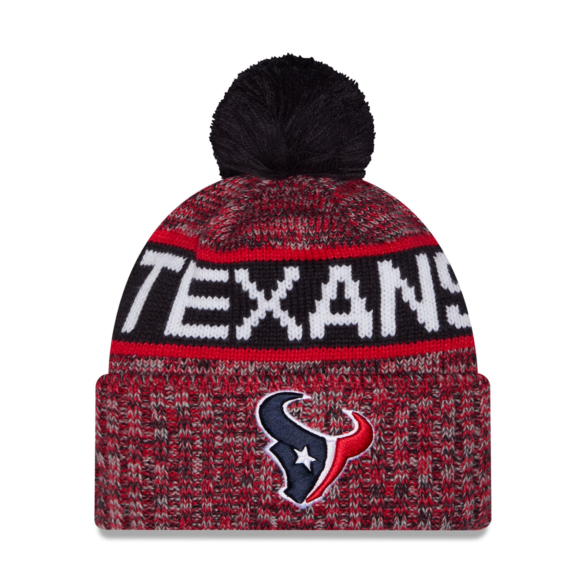 Bonnet à revers tricolore rouge Houston Texans pour fille, marque New Era, avec pompon.