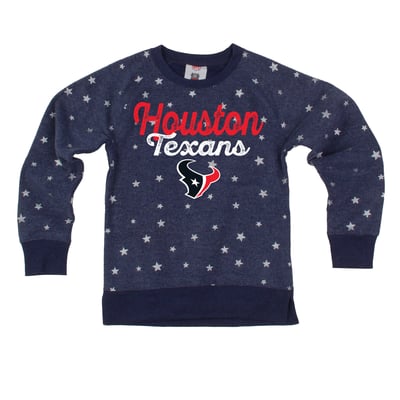  Houston Texans Wes & Willy Girls Youth Shimmer Star Reverse Sweatshirt - Navy