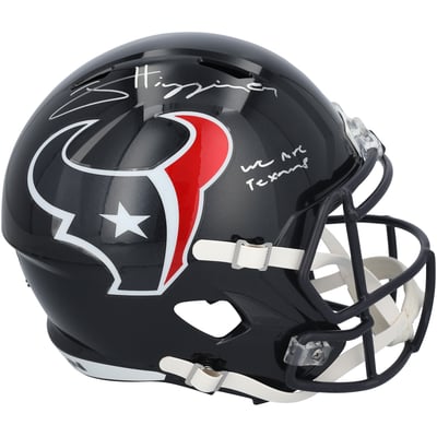 Jayden Higgins Houston Texans Autographed Fanatics Authentic Riddell Speed Replica Helmet with "We Are Texans" Inscription 