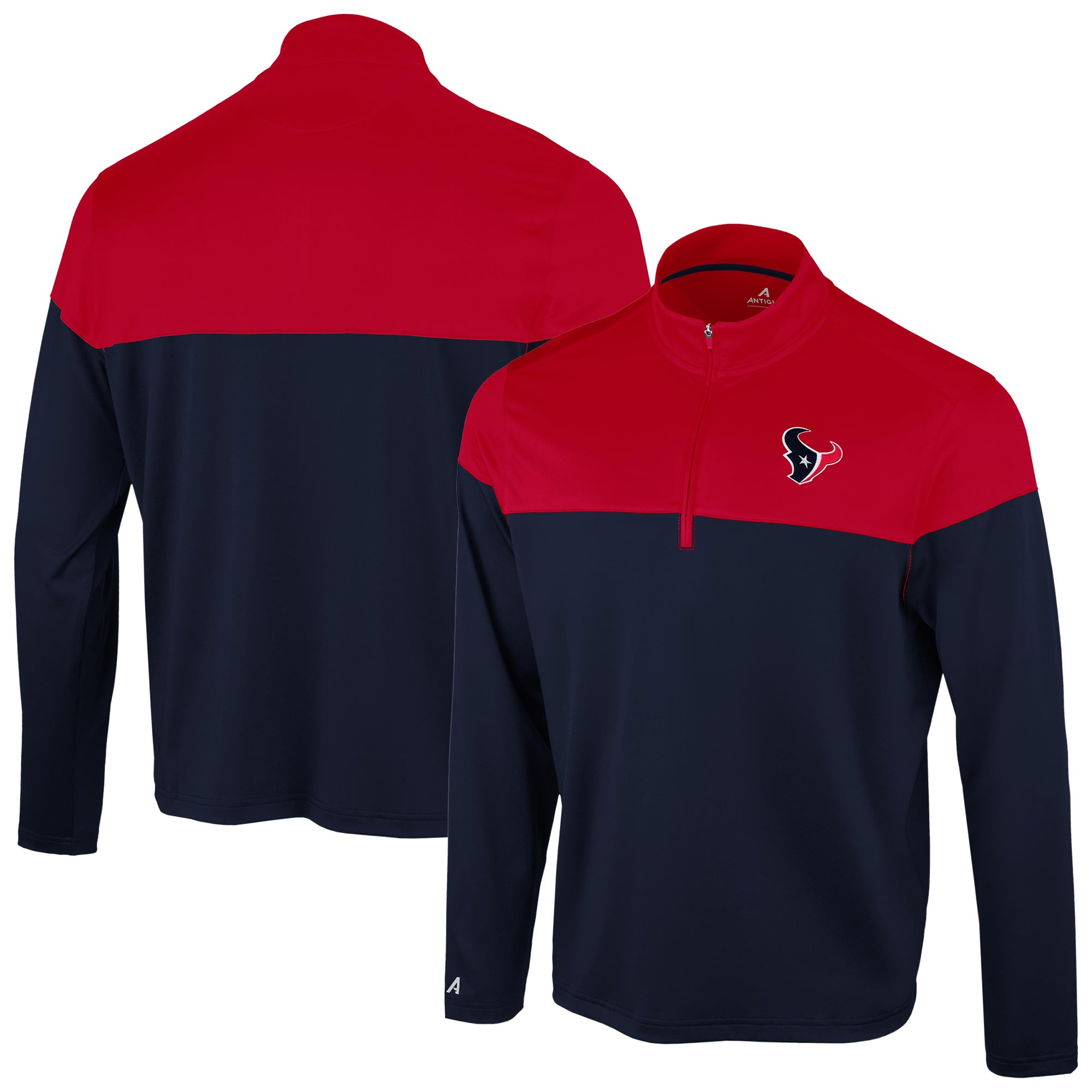 Pull à col zippé Antigua bleu marine/rouge pour homme, modèle Hinder des Houston Texans.