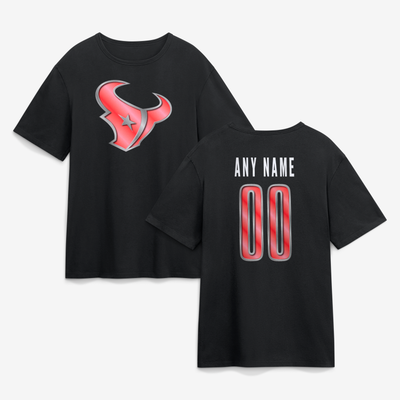 Houston Texans  Metallic Mascot Personalized Name & Number T-Shirt - Black
