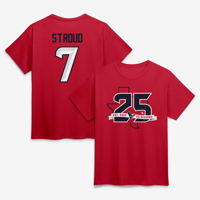 C.J. Stroud Houston Texans 25th Season Player Name & Number T-Shirt - Red