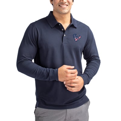 Houston Texans Cutter & Buck Advantage Pique Long Sleeve Polo - Navy