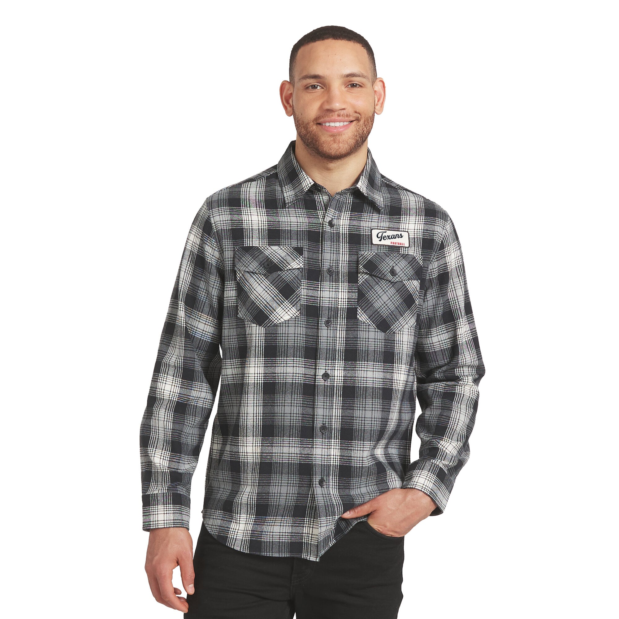 Men's Darius Rucker Collection by Fanatics Black Houston Texans Flannel Plaid Long Sleeve Button Up Shirt