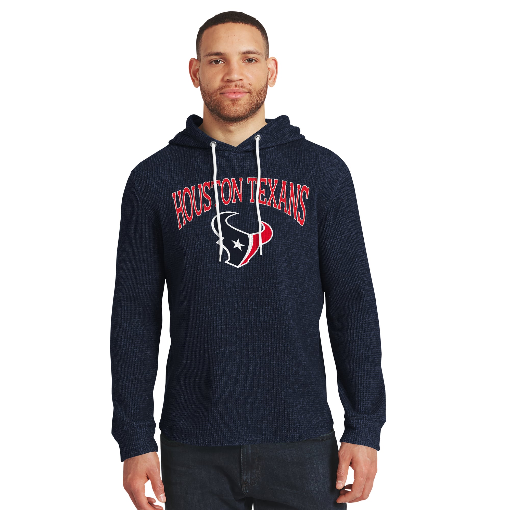 T-shirt à manches longues et capuche en maille gaufrée bleu marine Houston Texans, collection Darius Rucker par Fanatics