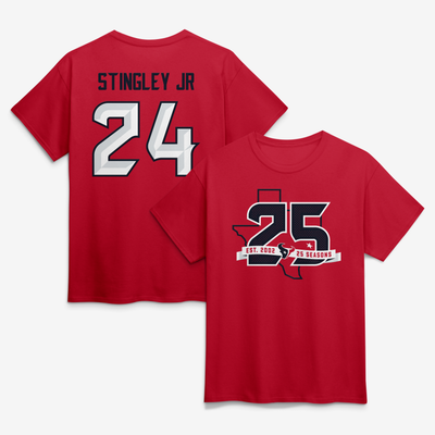 Derek Stingley Jr. Houston Texans 25th Season Player Name & Number T-Shirt - Red