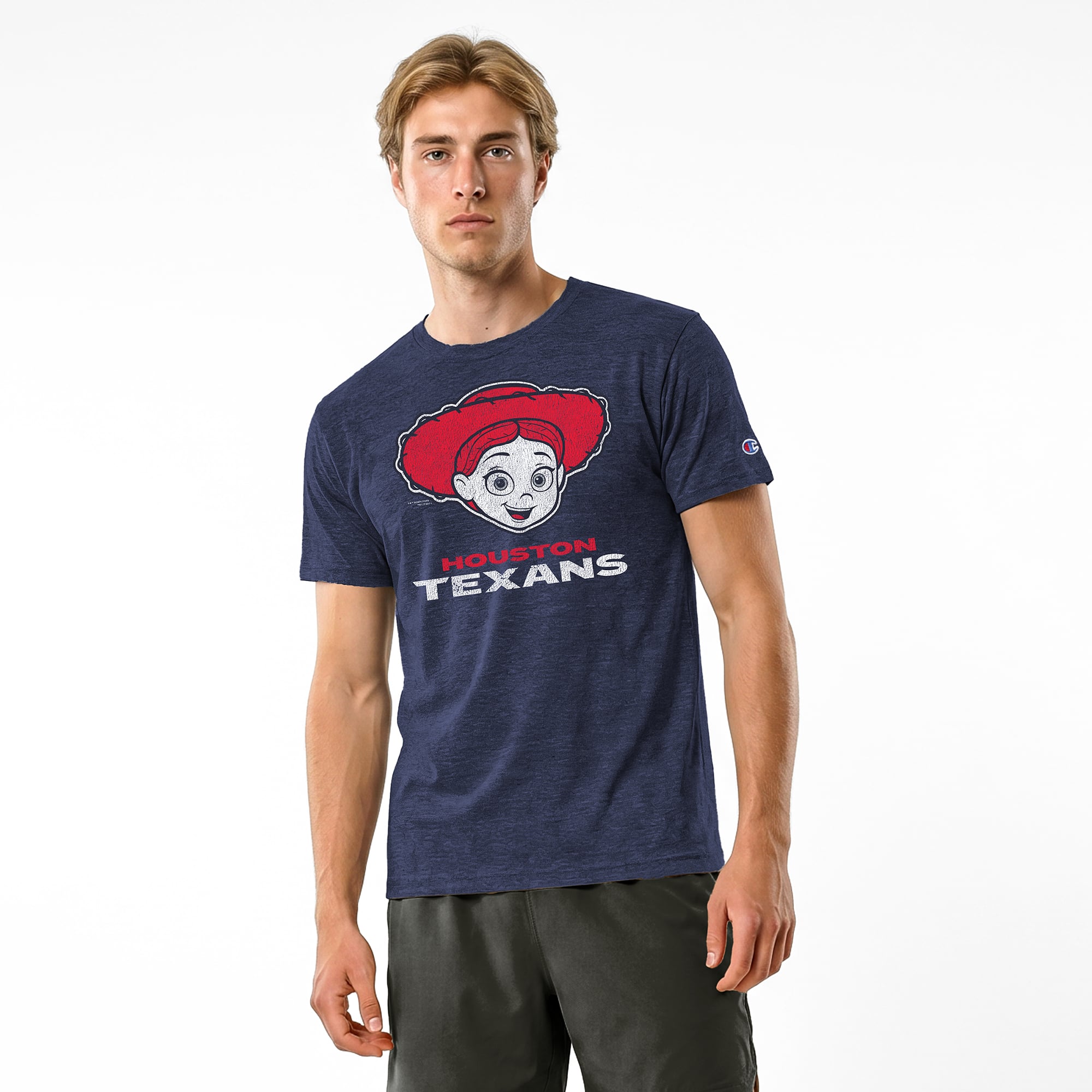 Men's Disney x Champion Athletic Navy Houston Texans Jessie Tri-Blend T-Shirt