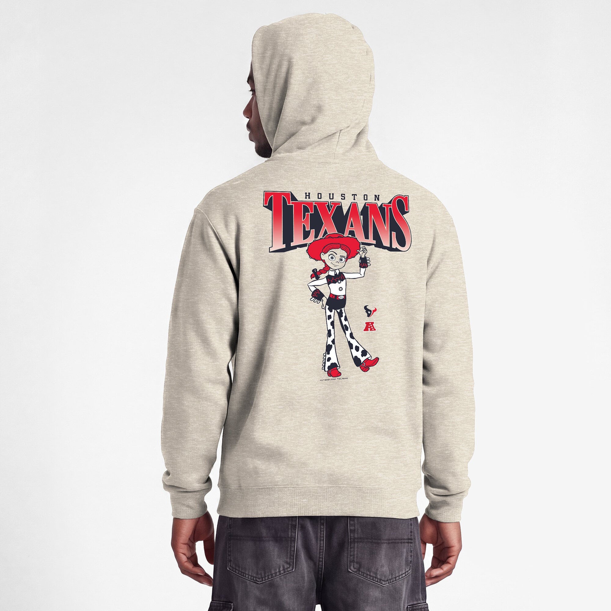 Men's Disney x Champion  Oatmeal Houston Texans Powerblend Fullback Hoodie
