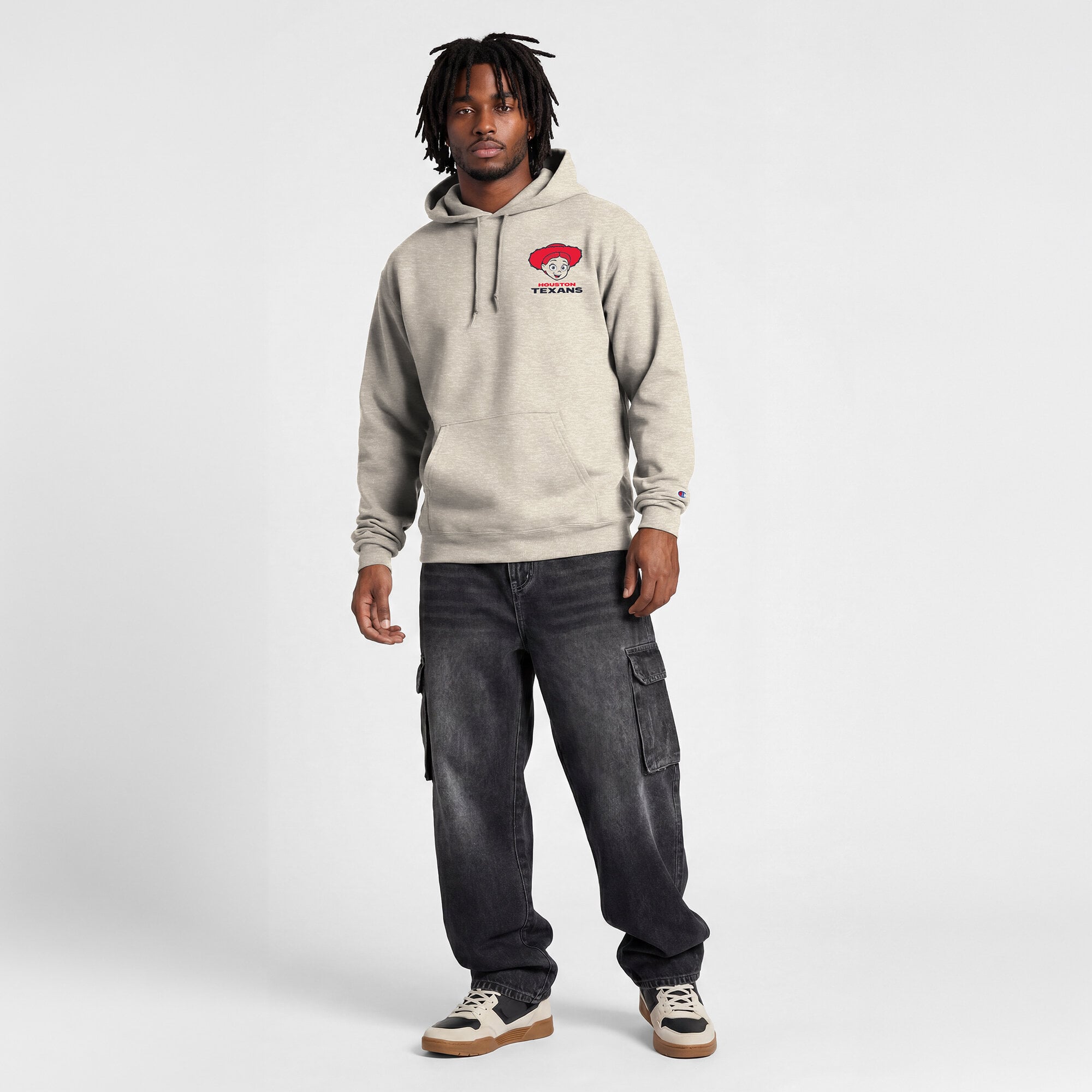 Men's Disney x Champion  Oatmeal Houston Texans Powerblend Fullback Hoodie