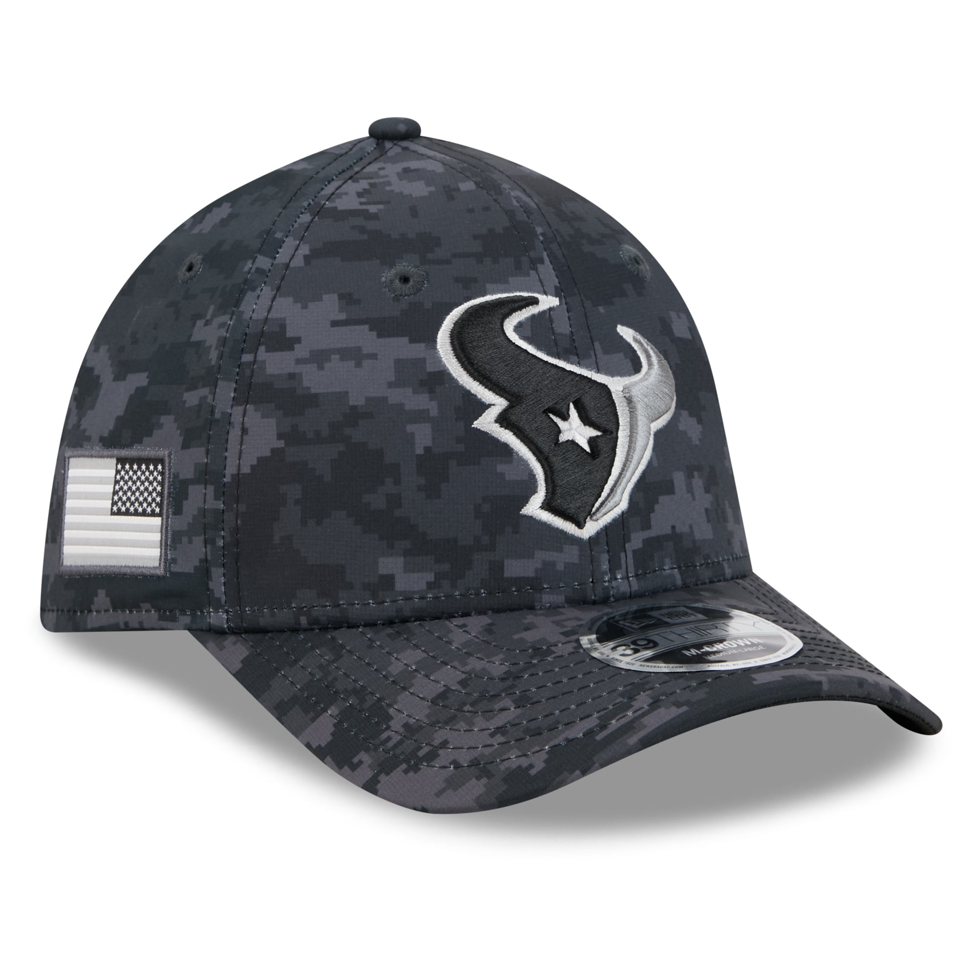 Casquette extensible New Era noire Houston Texans 2026 Salute To Service 39THIRTY M-Crown pour homme