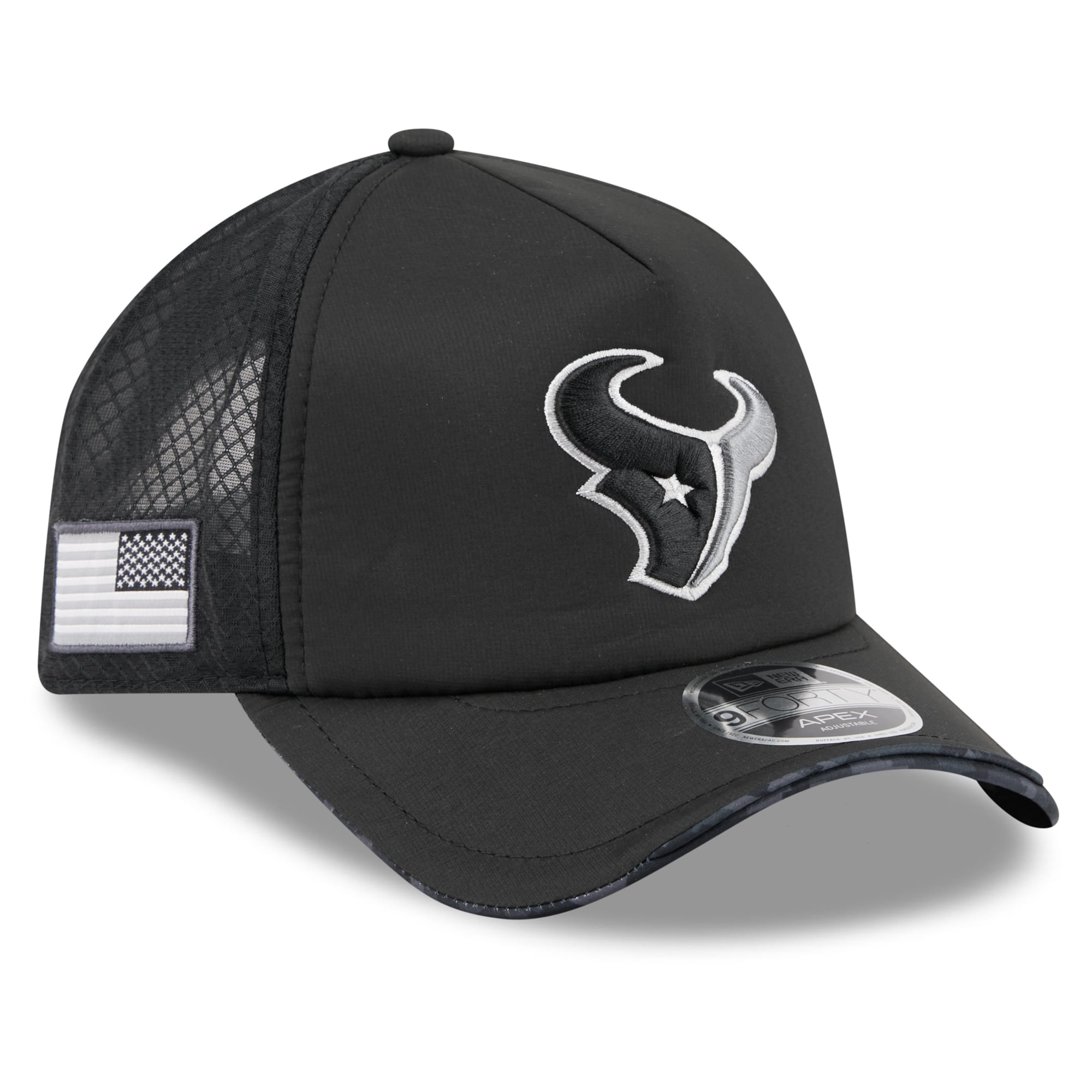 Casquette trucker ajustable New Era Apex 9FORTY noire pour homme, Houston Texans 2026 Salute To Service