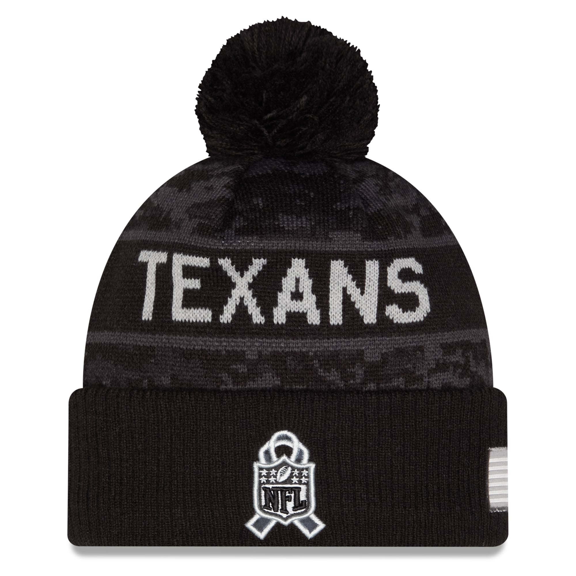Bonnet à revers New Era noir pour homme, Houston Texans 2026 Salute To Service, avec pompon