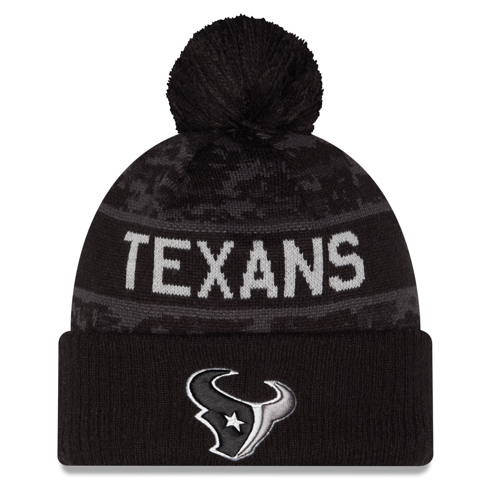 Bonnet à revers New Era noir pour homme, Houston Texans 2026 Salute To Service, avec pompon