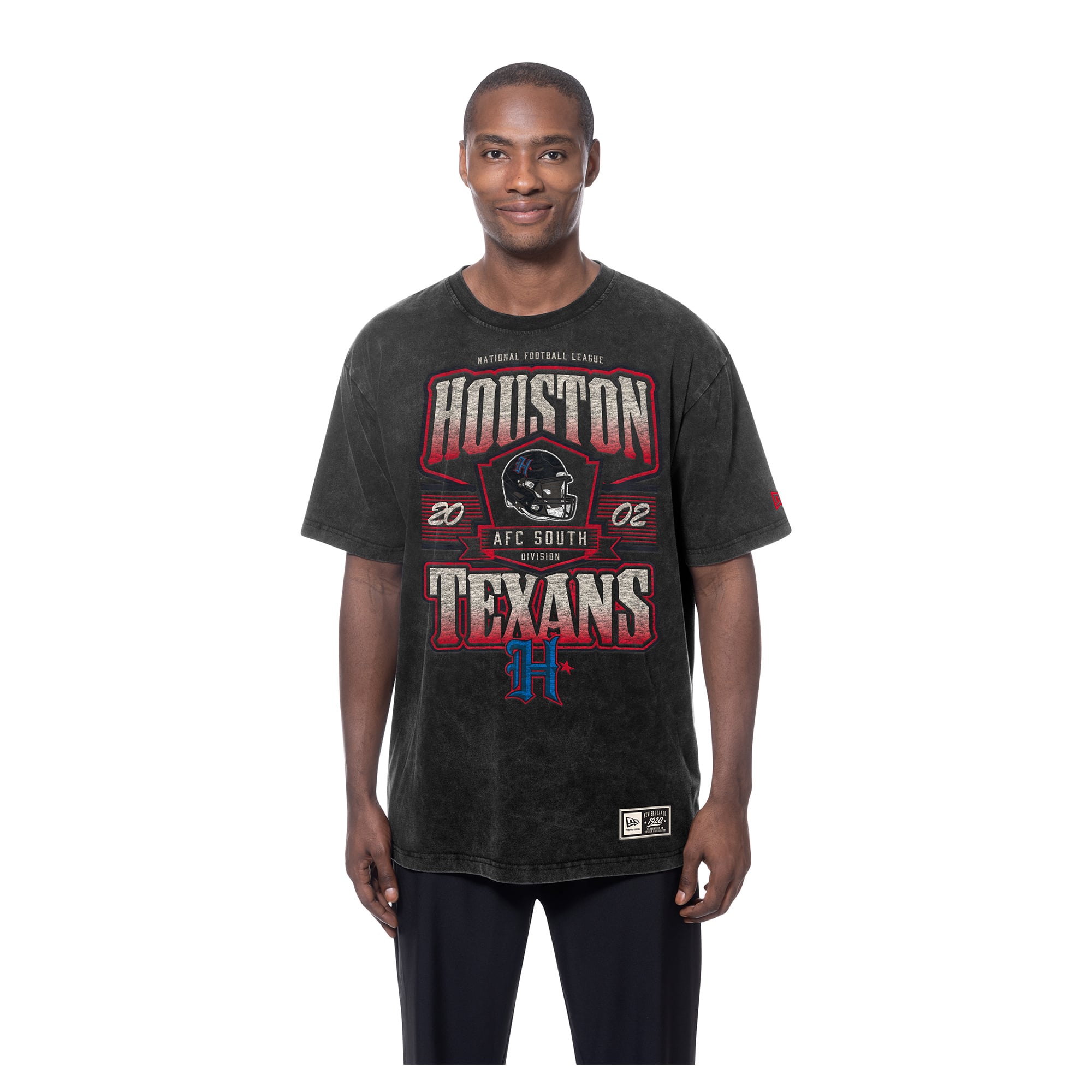 T-shirt noir New Era Houston Texans pour homme, délavé aux minéraux