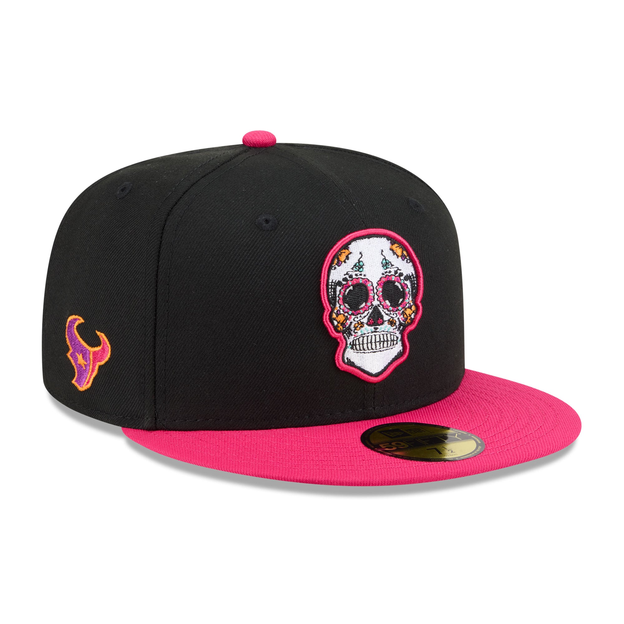 Casquette ajustée New Era 59FIFTY pour homme, noire et rose, Houston Texans, Jour des Morts