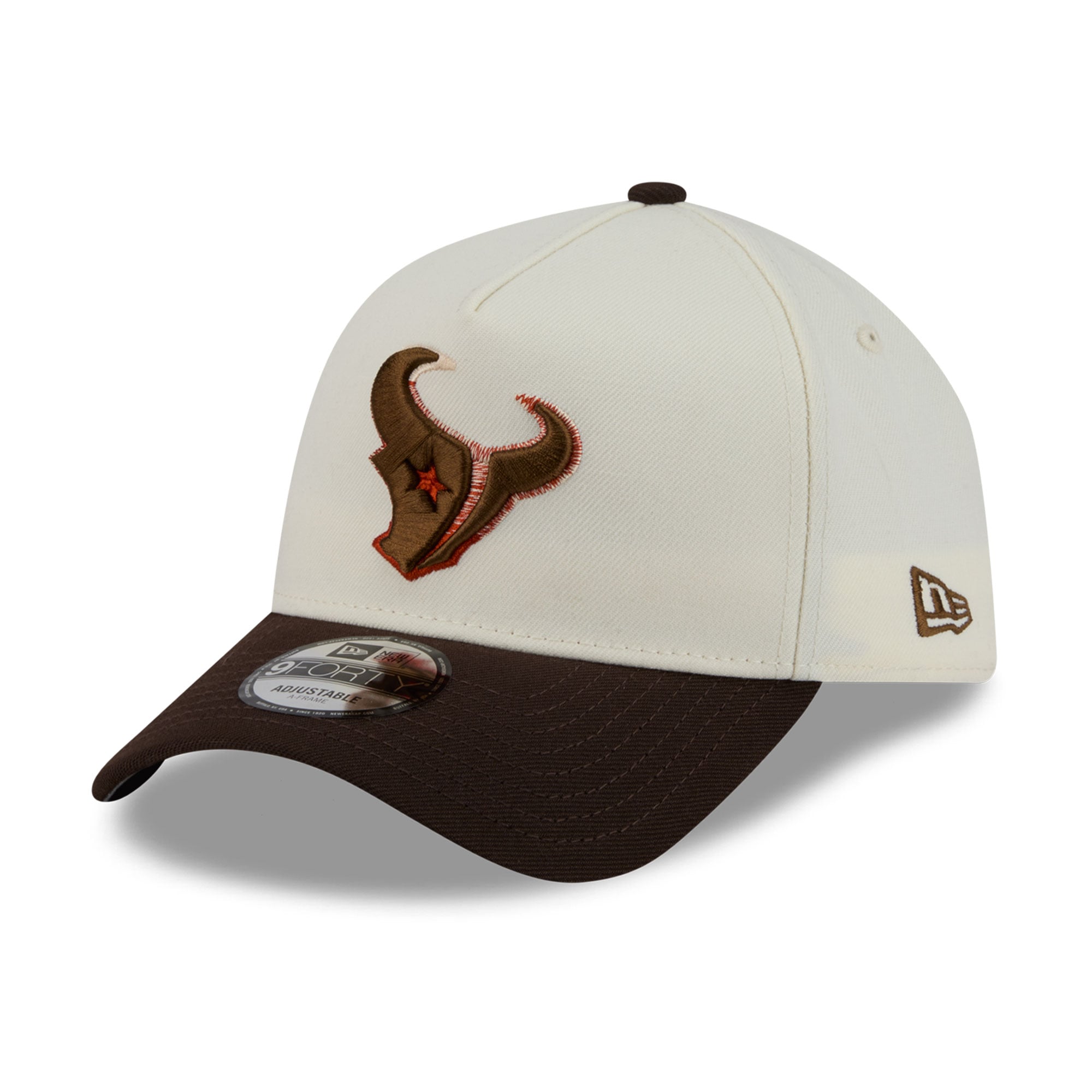 Men's New Era Cream/Brown Houston Texans Pumpkin Spice A-Frame 9FORTY Adjustable Hat