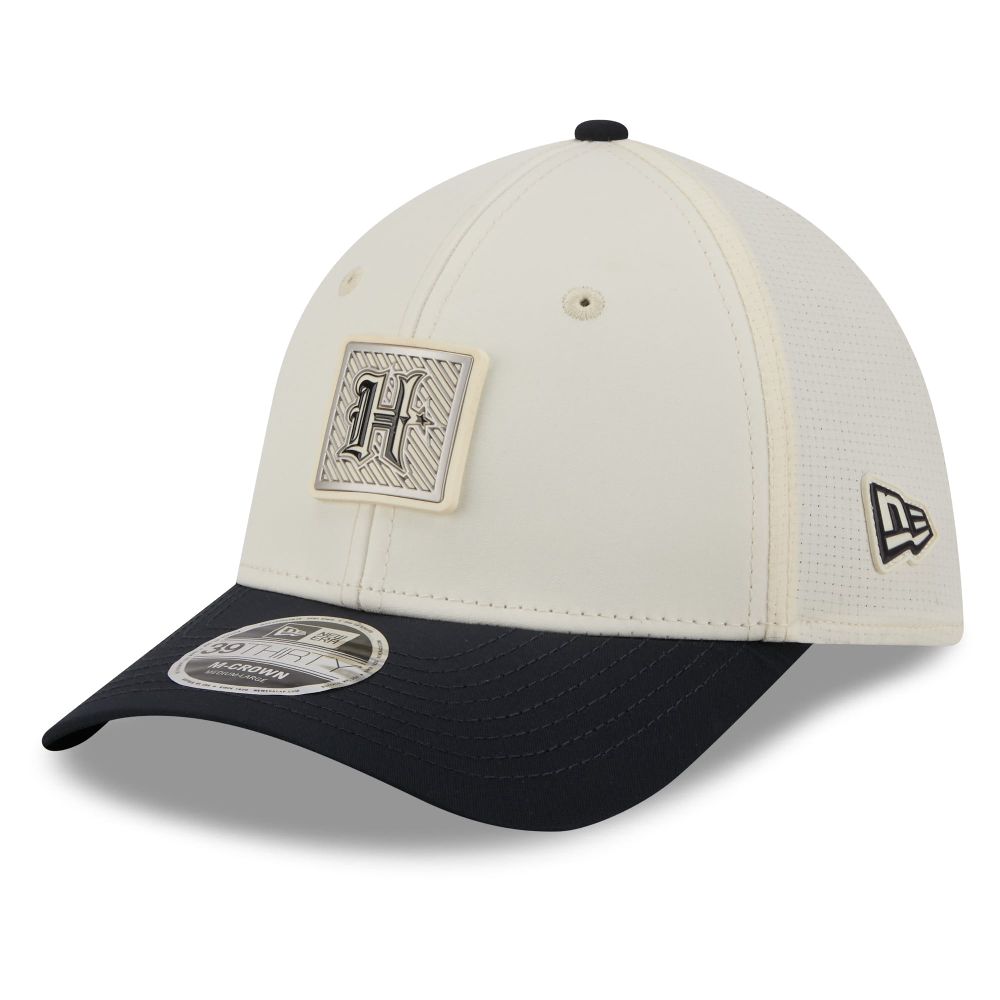 Casquette New Era Flex crème/marine pour homme, Houston Texans, camp d'entraînement NFL 2026, modèle 39THIRTY