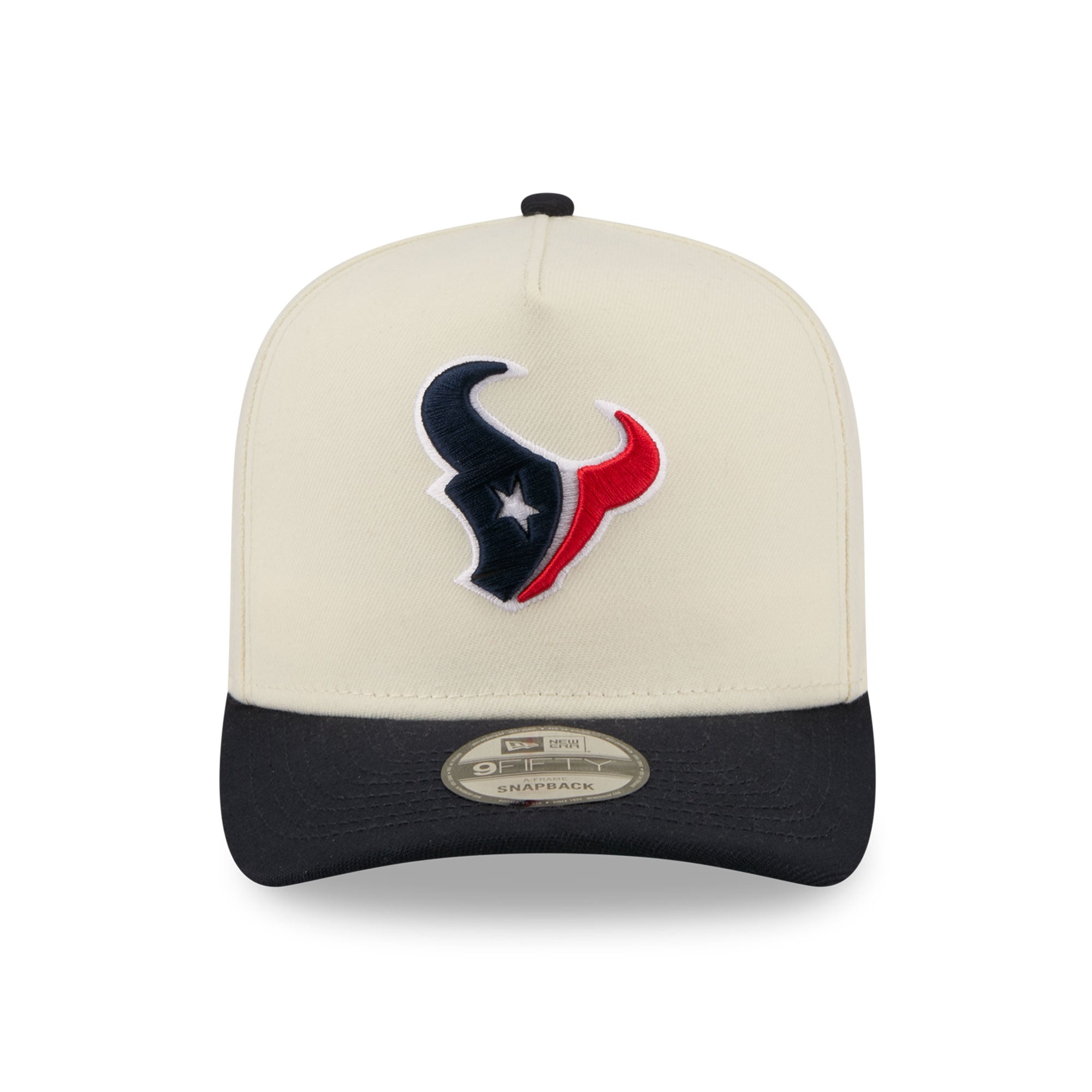 Casquette snapback New Era 9FIFTY crème/marine pour homme, logo Houston Texans à l'arrière.