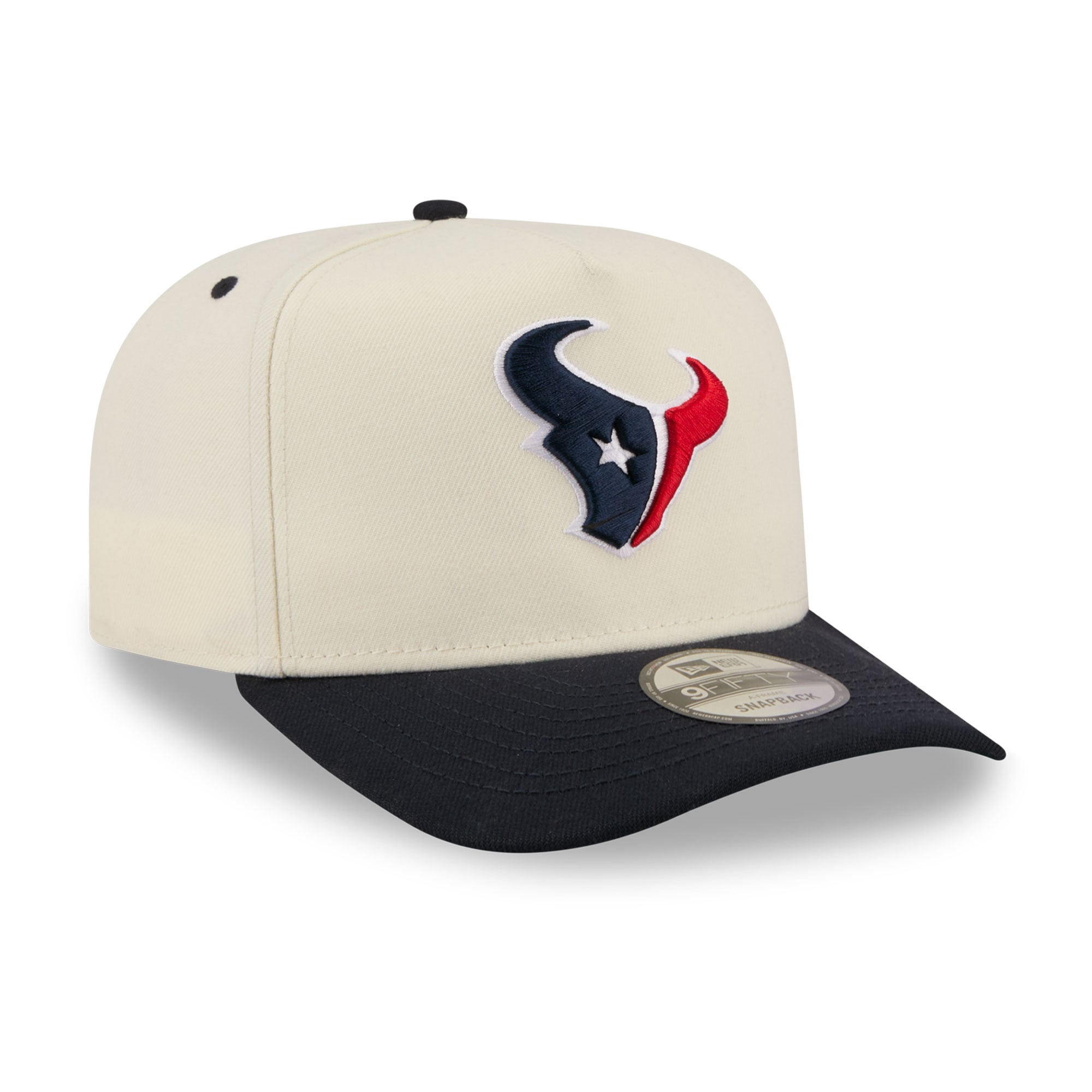 Casquette snapback New Era 9FIFTY crème/marine pour homme, logo Houston Texans à l'arrière.