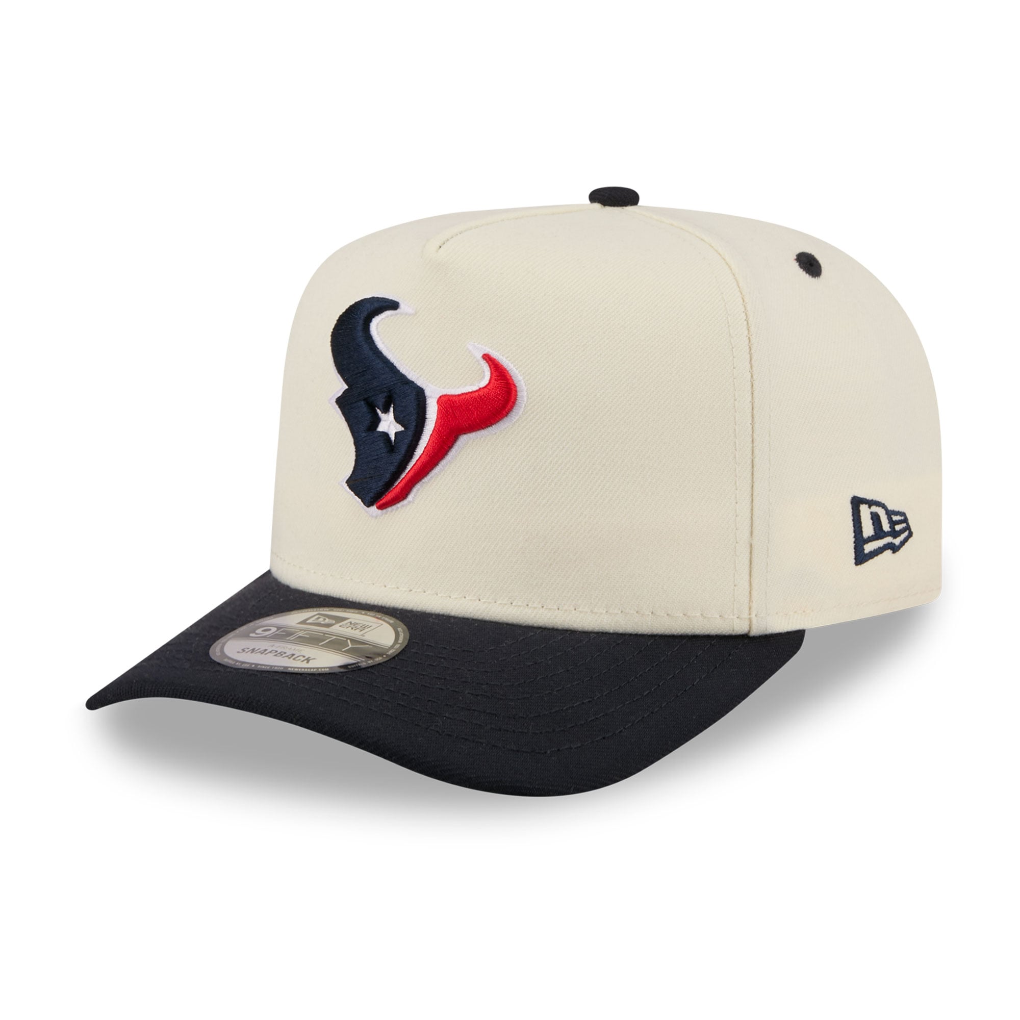 Casquette snapback New Era 9FIFTY crème/marine pour homme, logo Houston Texans à l'arrière.